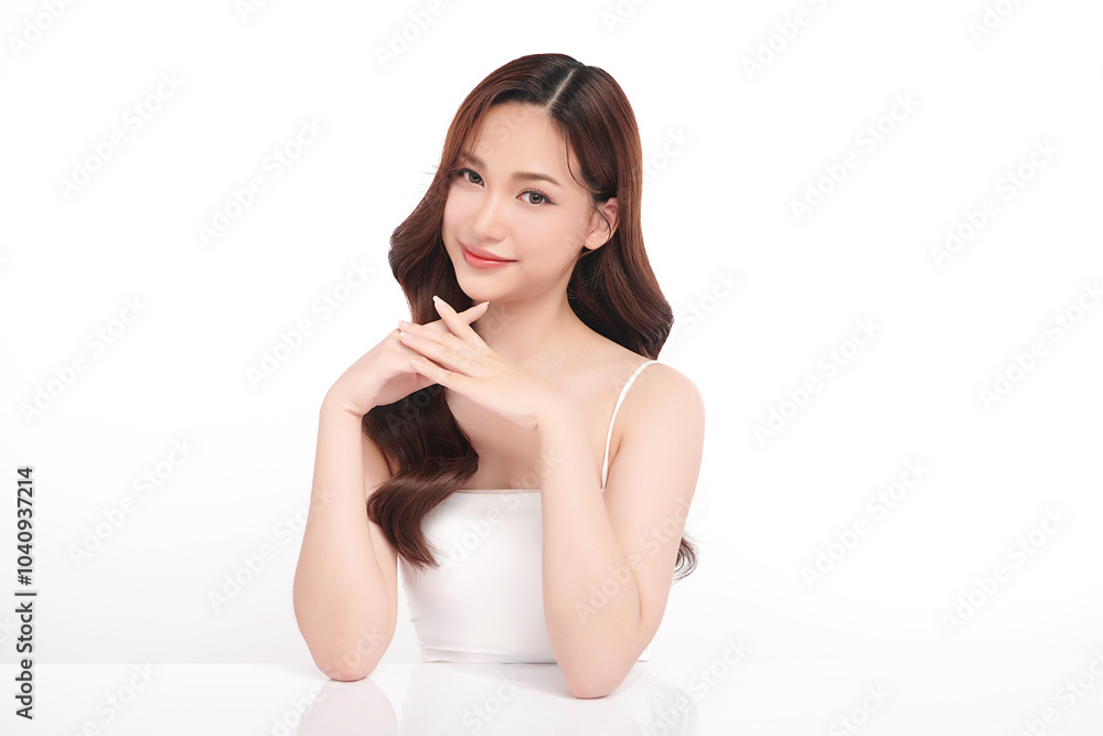 Beautiful young asian woman with clean fresh skin on white background, Face care, Facial treatment, Cosmetology, beauty and spa, Asian women portrait. Beautiful young asian woman with clean fresh skin on white background, Face care, Facial treatment, Cosmetology, beauty and spa, Asian women portrait.