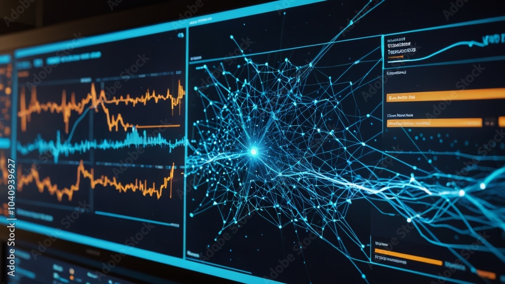 A network of interconnected nodes and dashboards on a sleek high-tech interface, illustrating a seamless digital A network of interconnected nodes and dashboards on a sleek high-tech interface, illustrating a seamless digital