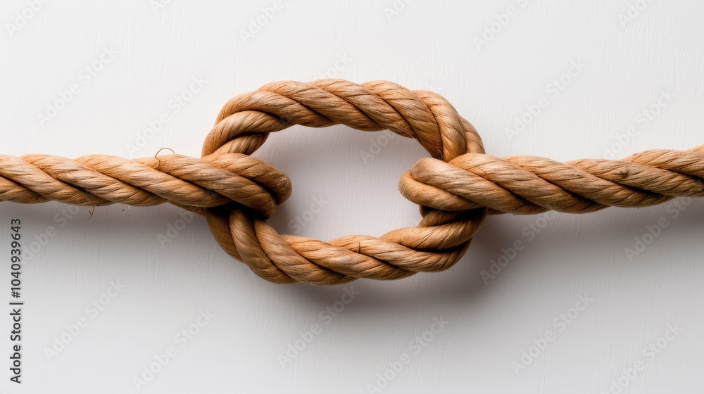 close up view of tightly tied knot made from natural fiber rope, showcasing intricate details and texture of material. knot symbolizes strength and connection close up view of tightly tied knot made from natural fiber rope, showcasing intricate details and texture of material. knot symbolizes strength and connection