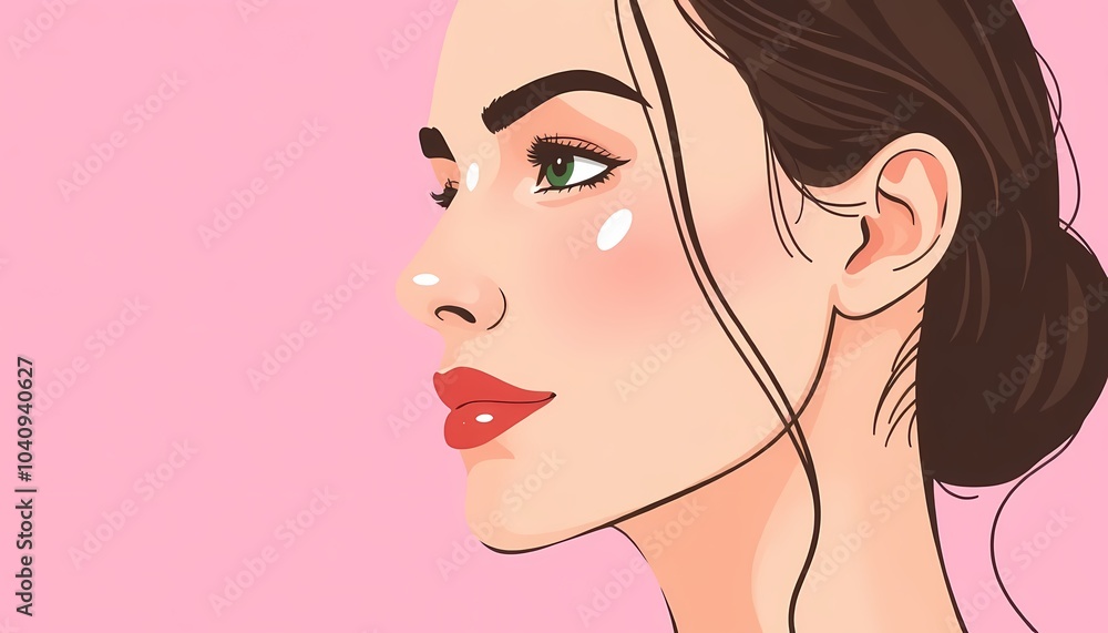 Beauty Profile of Young Woman Over Pink Background Beauty Profile of Young Woman Over Pink Background