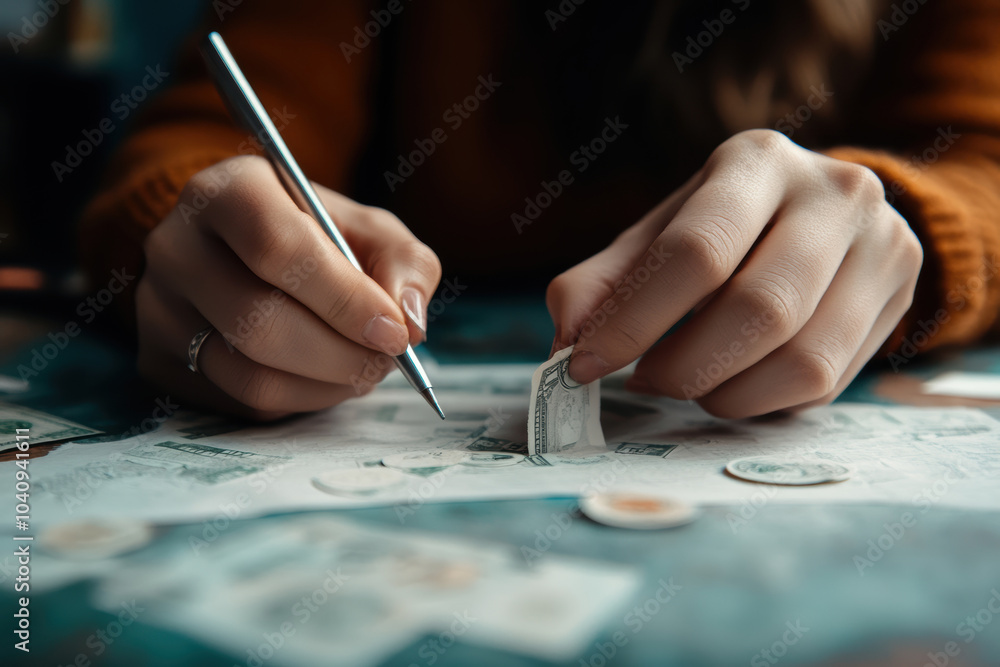Person Counting Paper Counting paper money can evoke sense of focus and diligence, as hands ...