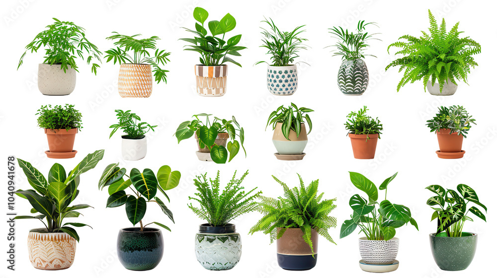 A Collection of Vibrant and Lush Indoor Plants in Decorative Pots A Collection of Vibrant and Lush Indoor Plants in Decorative Pots