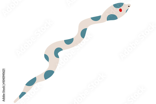 ベージュの青の水玉模様のある蛇のベクターイラスト。干支、十二支、年賀状。