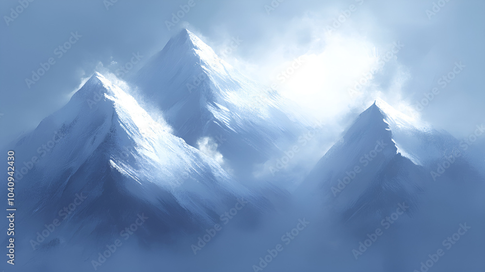 Obraz premium Misty dawn over serene peaks