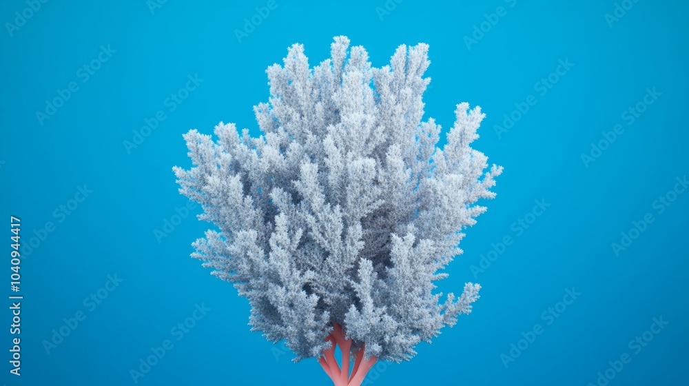 Naklejka premium A white, stylized tree against a bright blue background.