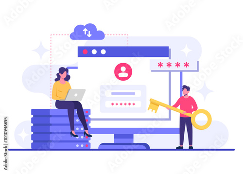 Database protection, Cyber security, Data Center, File management, cloud storage, Privacy data protection flat illustration for landing page, mobile app, poster, flyer, web banner, infographic