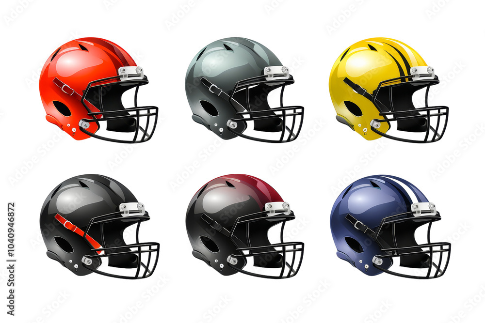Fototapeta premium Assortment of Vibrant Football Helmets in Various Colors