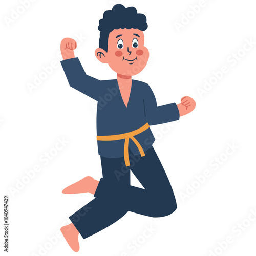 Children Boy Karate Illustration. Vector Character in Flat Cartoon Design.