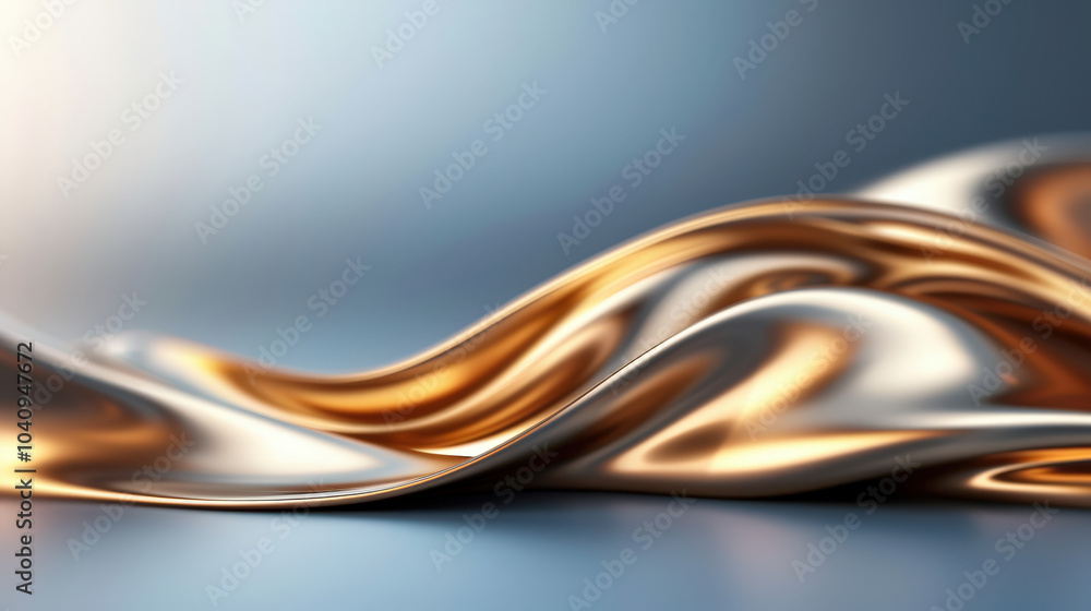 Fototapeta premium Smooth metallic texture with flowing liquid gold and silver swirls creates captivating visual effect. interplay of light and shadow enhances elegance of this abstract design