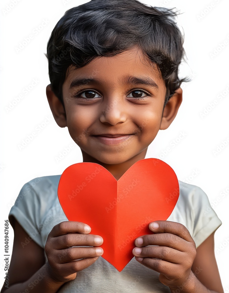 Engaging PNG featuring an Indian child grasping a paper heart, representing love for sports. Engaging PNG featuring an Indian child grasping a paper heart, representing love for sports.