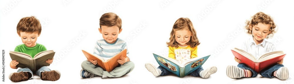 A collection of transparent PNG images depicting kids engaged in reading activities on the floor. A collection of transparent PNG images depicting kids engaged in reading activities on the floor.