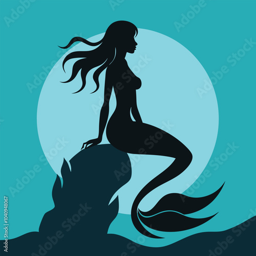Mystical Mermaid Silhouette in Tranquil Night Scene