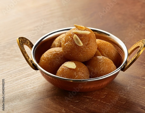 Indian food laddu in wooden table photo