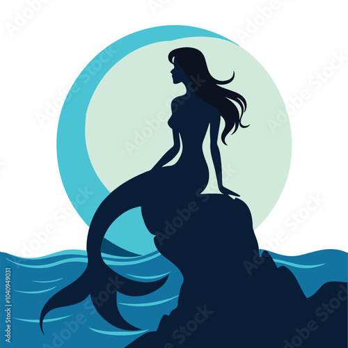 Mystical Mermaid Silhouette in Tranquil Night Scene