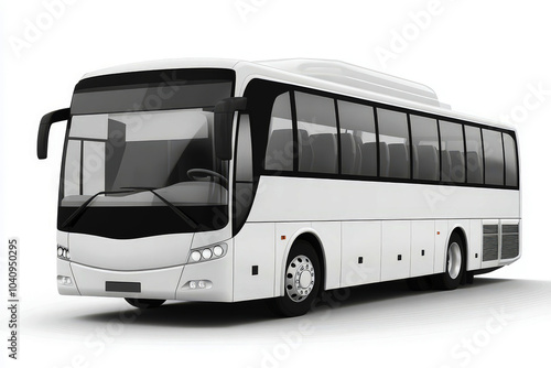 Modern white tour bus with large windows isolated on transparent background