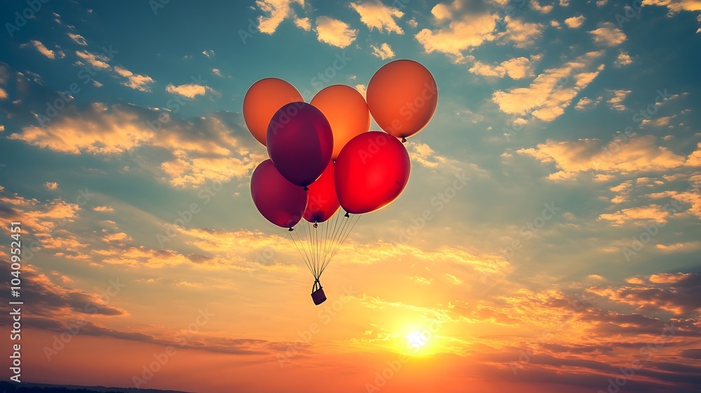 Fototapeta premium Ethereal Balloons Drifting Away Into a Vibrant Sunset Sky Capturing a Sense of Adventure Freedom and Peaceful Tranquility