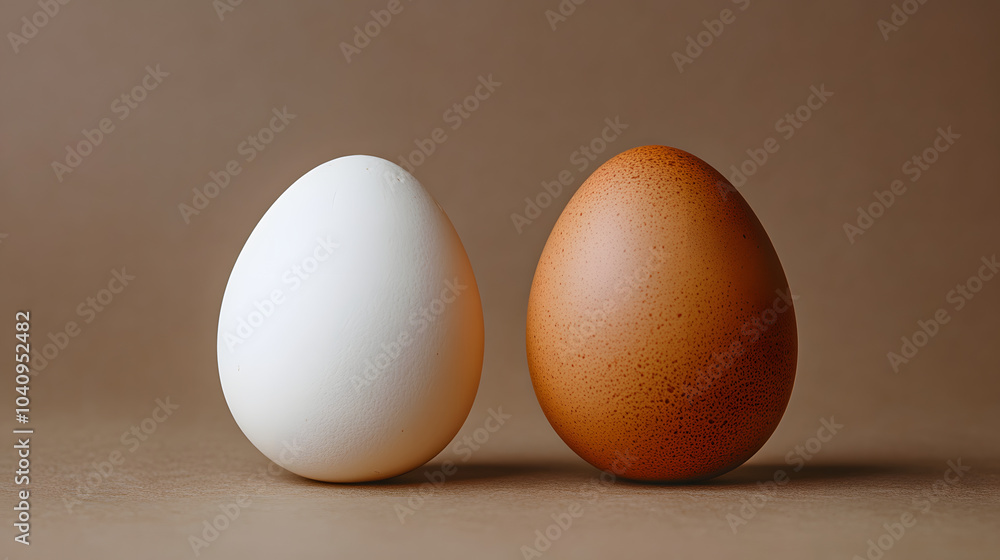 Two Eggs Side by Side on a Brown Background Two Eggs Side by Side on a Brown Background
