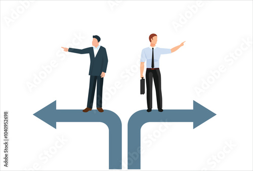 The concept of pairing has different opinions. Conflict of opinion, divorce. points of view, points of view, different points of view, ridiculous arguments and disagreements. flat vector illustration.