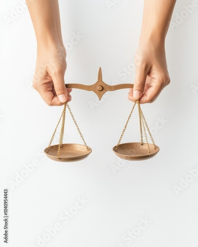 Hands holding balance scale, white isolate background