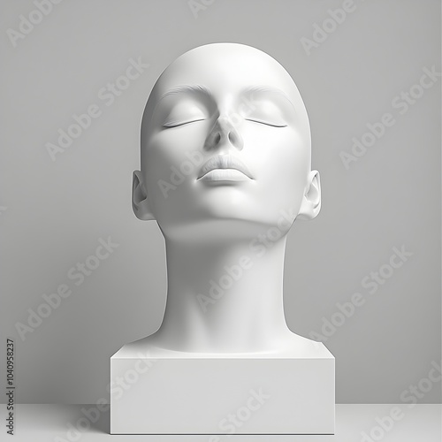 Minimalist White Head Sculpture with Fragmented Forehead in Abstract Art Design