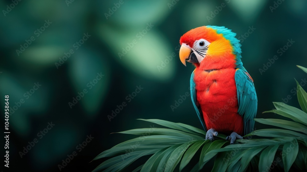 Fototapeta premium Vibrant macaw perched amidst lush greenery a stunning display of nature's beauty and colorful wildlife
