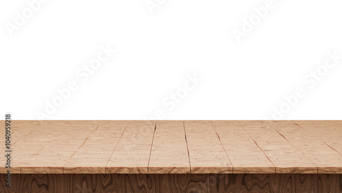 Empty wooden tabletop with a transparent background. Ideal for showcasing products. PNG file