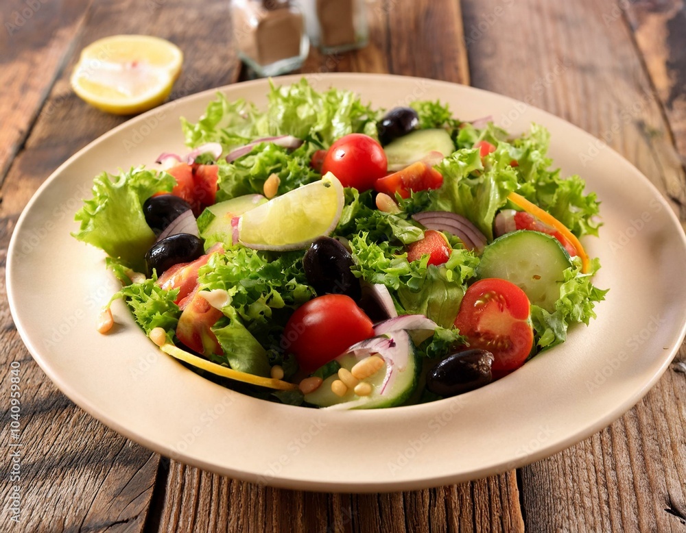 Healthy salad in wooden table Healthy salad in wooden table