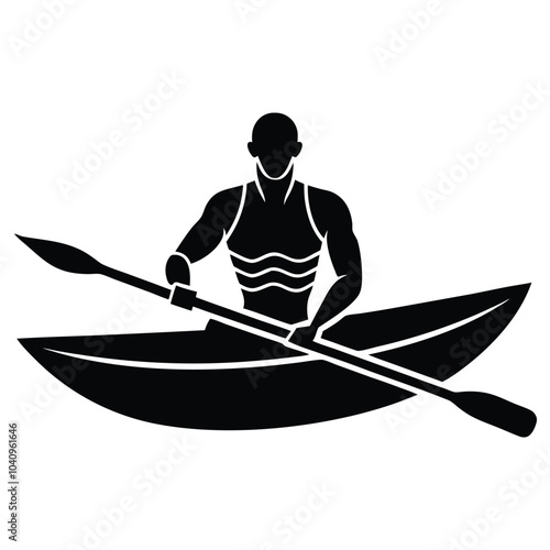 Rowing Player Silhouette Vector.