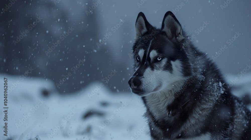 Husky Dog in Winter Snow - Portrait of a Canine Husky Dog in Winter Snow - Portrait of a Canine