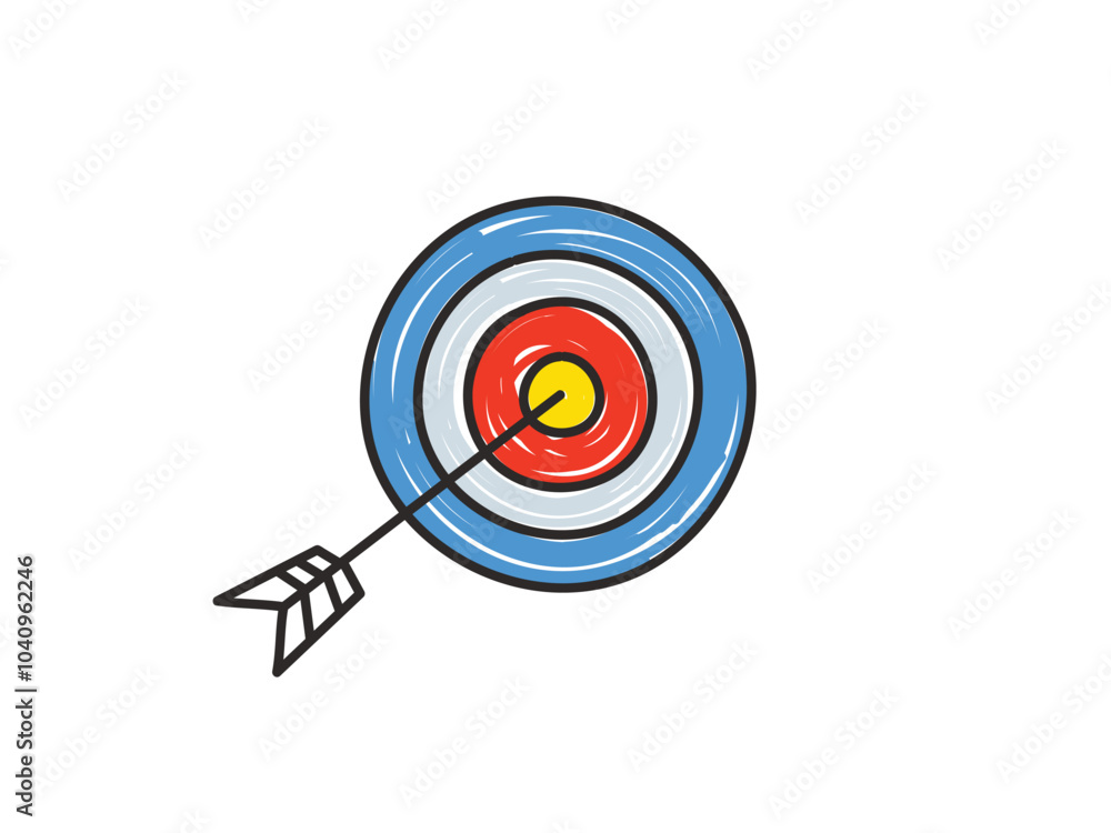 Doodle arrow and bullseye icon illustration. target, goal, success concept Doodle arrow and bullseye icon illustration. target, goal, success concept