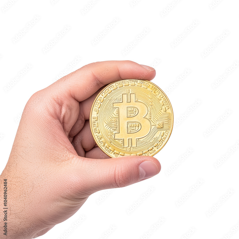 Bitcoin in Hand isolated on transparent background Bitcoin in Hand isolated on transparent background