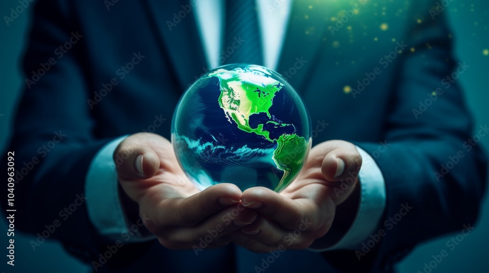 Businessman Holding a Glass Globe of the World Businessman Holding a Glass Globe of the World