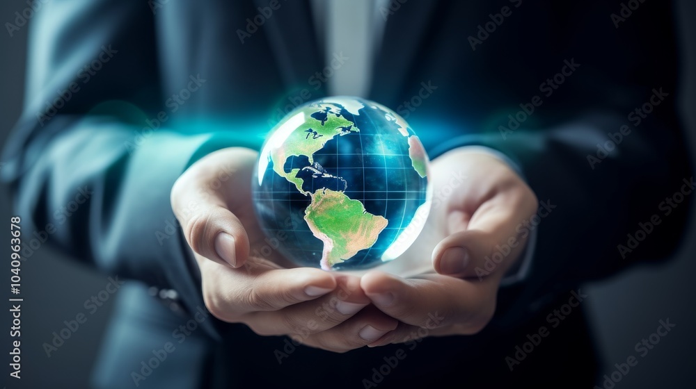 Businessman Holding a Globe Symbolizing Net Neutrality Businessman Holding a Globe Symbolizing Net Neutrality