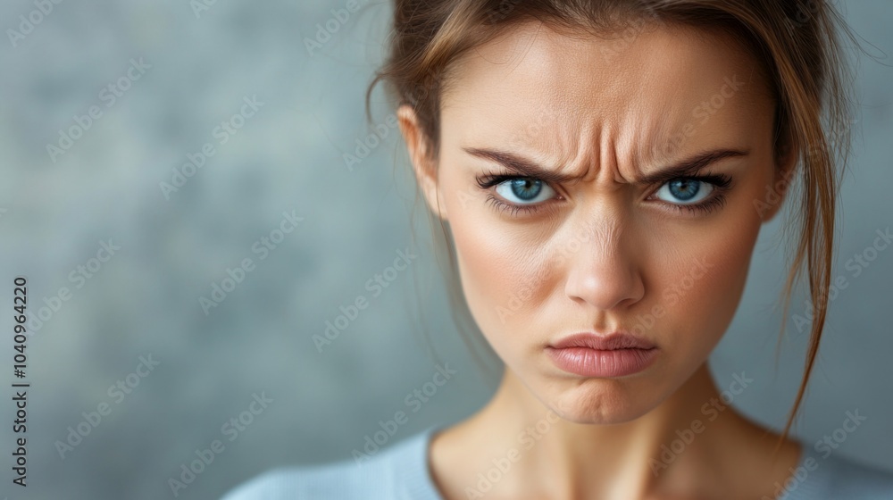 Close-up Portrait of a Woman with a Frowning Expression Close-up Portrait of a Woman with a Frowning Expression