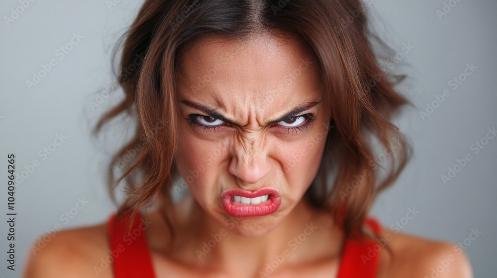 Naklejka premium Close-up portrait of a woman with an angry expression