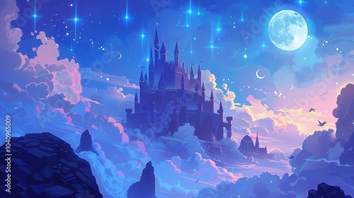 Floating Castle in the Sky at Night