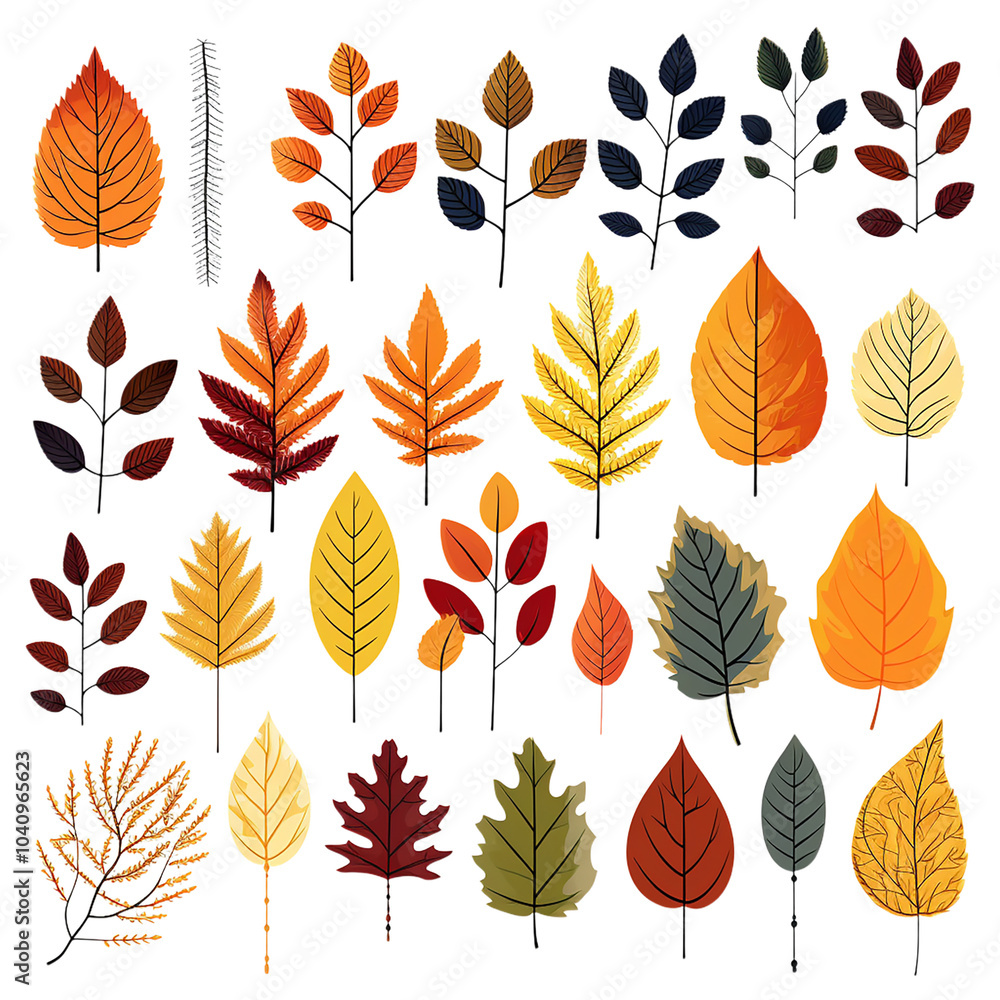 Fototapeta premium Autumn Leaves Collection: Vibrant Natural Elements for Graphic Design