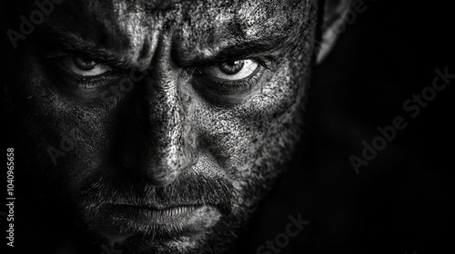 Close-up Black and White Portrait of a Man with Intense Eyes