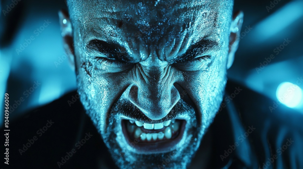 Close-up Portrait of a Man with Sweat Droplets on His Face Close-up Portrait of a Man with Sweat Droplets on His Face