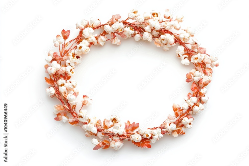 Obraz premium Autumn wreath with orange leaves and white berries on white background