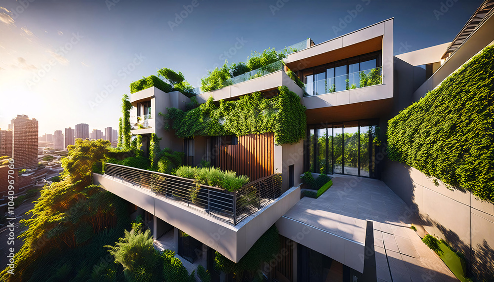 Fototapeta premium Modern architecture blends with nature in a sustainable design