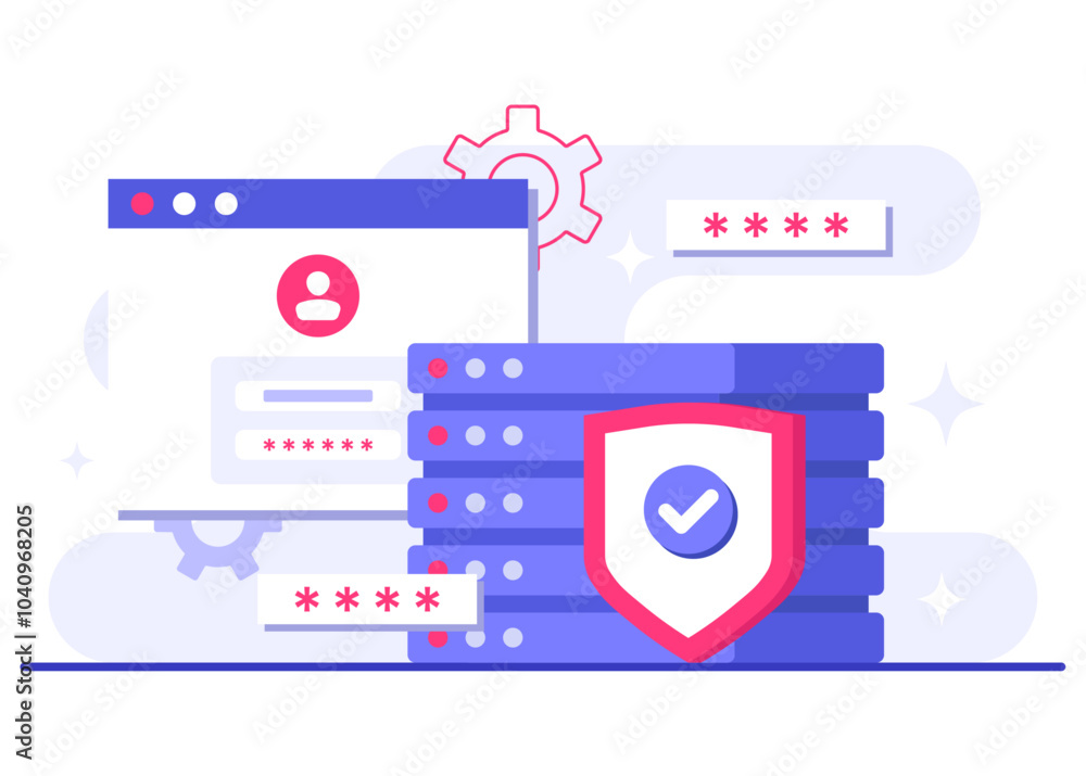 Obraz premium Database protection, Cyber security, Data Center, File management, cloud storage, Privacy data protection flat illustration for landing page, mobile app, poster, flyer, web banner, infographic