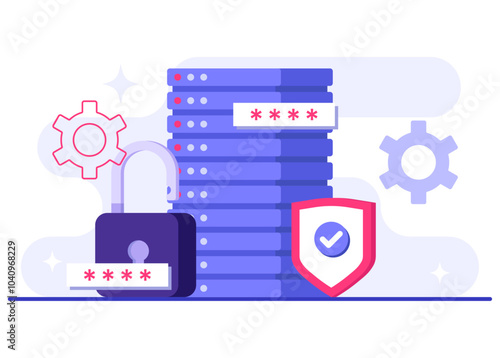 Database protection, Cyber security, Data Center, File management, cloud storage, Privacy data protection flat illustration for landing page, mobile app, poster, flyer, web banner, infographic