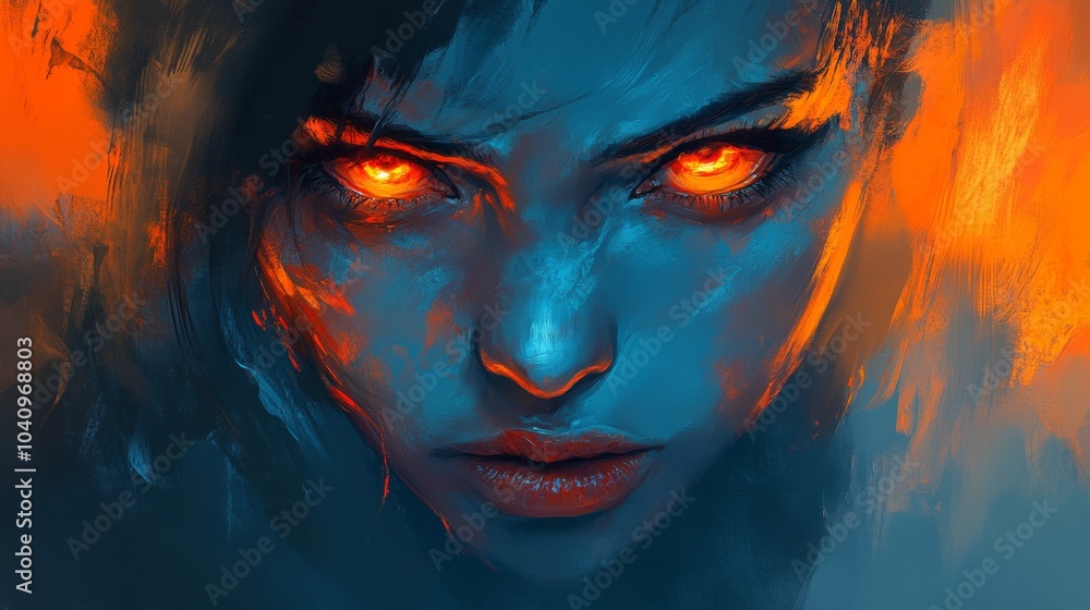 A Close-up Portrait of a Woman with Fiery Eyes and a Determined Expression A Close-up Portrait of a Woman with Fiery Eyes and a Determined Expression