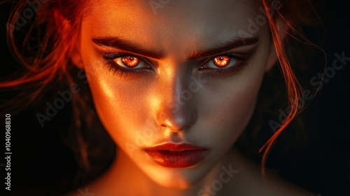 Wallpaper Mural Close-up Portrait of a Woman with Glowing Red Eyes Torontodigital.ca