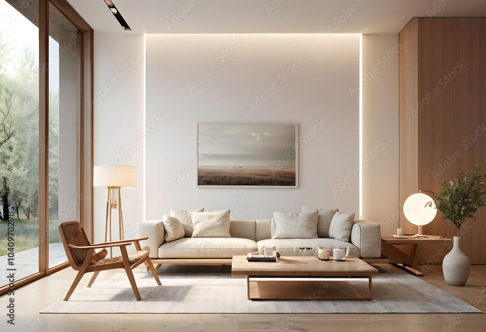Fototapeta premium modern living room with fireplace, modern living room with sofa