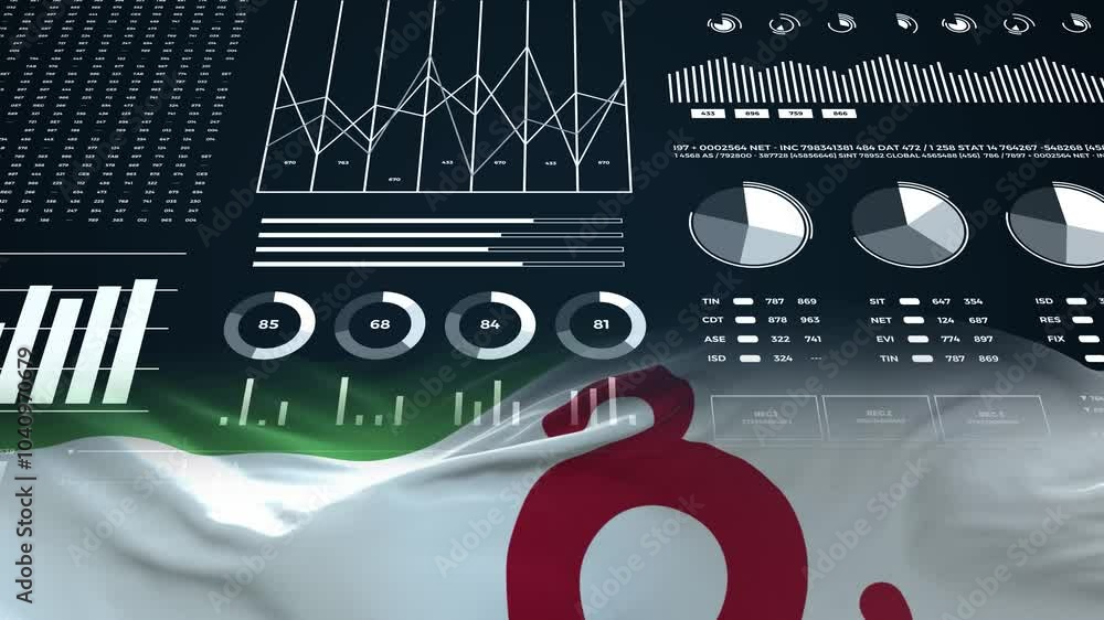 Ingushetia flag - Waving flag on report analytics data statement Ingushetia flag - Waving flag on report analytics data statement