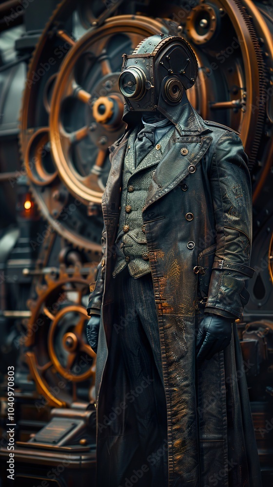 Steampunk Man in Front of Industrial Machinery Steampunk Man in Front of Industrial Machinery