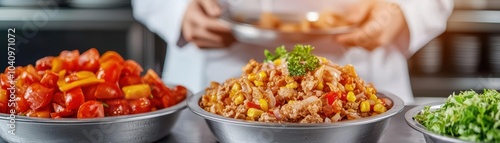 Fast food restaurant during peak hours, staff working efficiently, orders being placed and prepared quickly