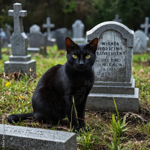 black cat on the grave
